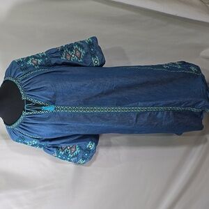 NWOT Ukranian Traditional Vyshyvanka Embroidered Puff Sleeve Denim Dress